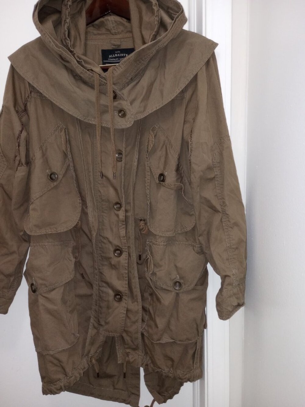 AllSaints Coat Hooded Parka Removable Jacket Brown size 2